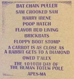 captain beefheart discography -
              counterfeit 'bat chain puller' england - stamped track
              list