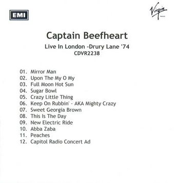 captain beefheart discography -
              london 1974 - live (london '74) - promo cd with full show