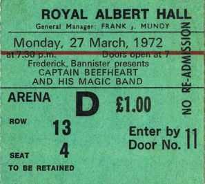 captain beefheart - concert royal albert hall , london,
            england 27 march 1972 - ticket
