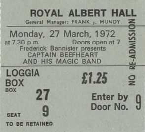captain beefheart - concert royal albert hall ,
            london, england 27 march 1972 - ticket
