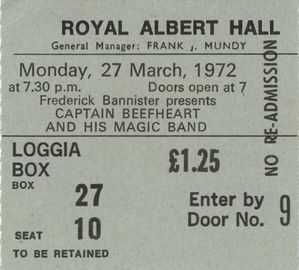 captain beefheart
            - concert royal albert hall , london, england 27 march 1972
            - ticket