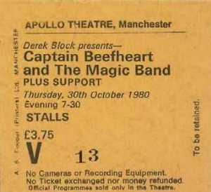captain beefheart concert -
            apollo theatre, manchester, england 30 october 1980 -
            ticket