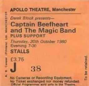 captain beefheart
            concert - apollo theatre, manchester, england 30 october
            1980 - ticket
